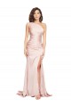 Cheap Sheath One Shoulder Silky Satin Long Pink Black Tie Formal Dress