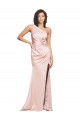 Cheap Sheath One Shoulder Silky Satin Long Pink Formal Dress