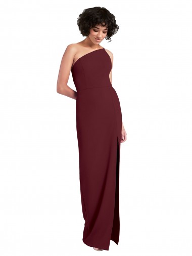 Cheap Sheath One Shoulder Stretch Crepe Long Burgundy Gold Formal Dress