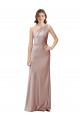Cheap Sheath One Shoulder Stretch Satin Long Dusty Pink Formal Dress