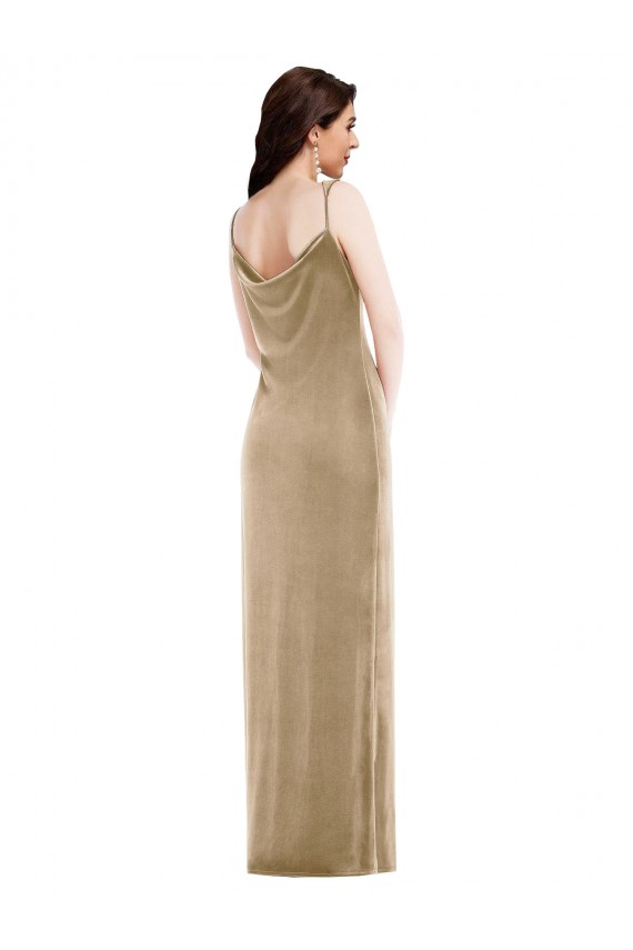 Cheap Sheath One Shoulder Stretch Velvet Long Champagne Black Tie Formal Dress