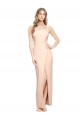Cheap Sheath Square Neck Stretch Crepe Long Nude Formal Dress