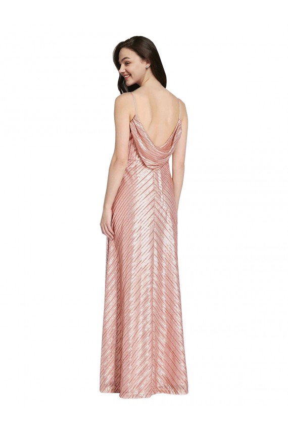Cheap Sheath V-Neck Sequin Long Rose Gold Formal Dress