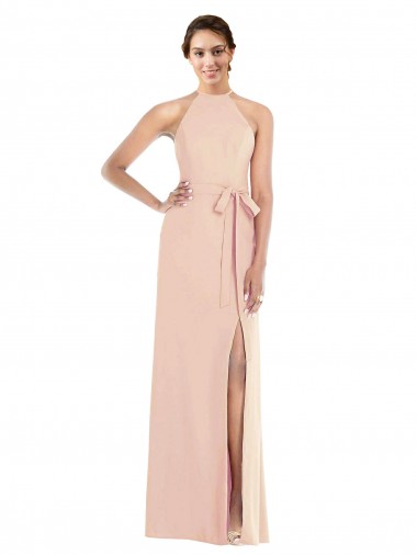 Cheap Trumpet Halter Neck Stretch Crepe Long Nude Formal Dress