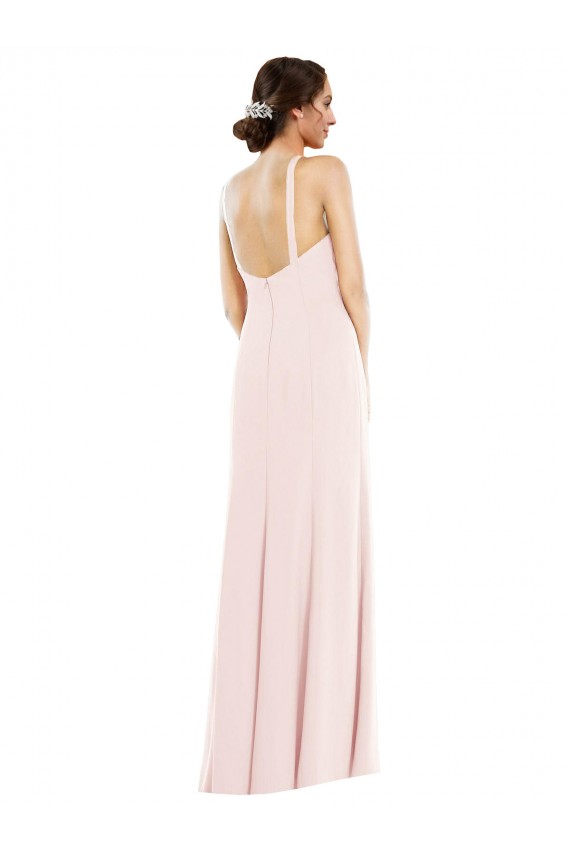 Cheap Trumpet Halter Neck Stretch Crepe Long Pink Formal Dress