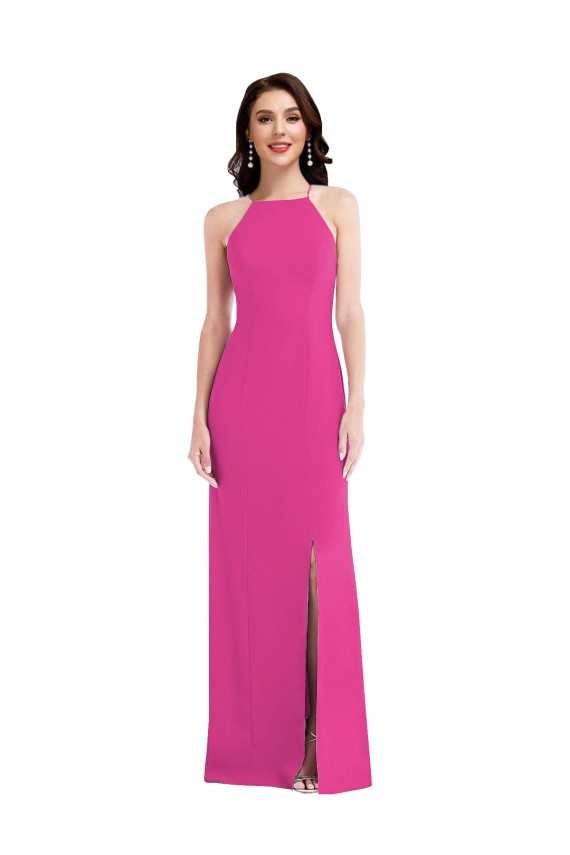 Cheap Trumpet High Neck Stretch Crepe Long Fuchsia Formal Dress