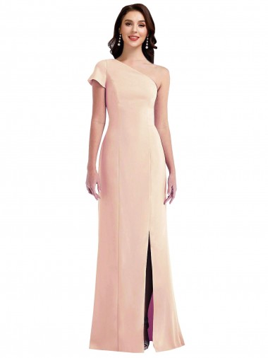 Cheap Trumpet One Shoulder Stretch Crepe Long Nude Formal Dress