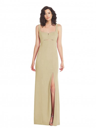 Cheap Trumpet Square Neck Stretch Crepe Long Champagne Formal Dress