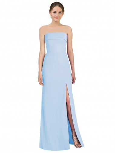 Cheap Trumpet Strapless Chiffon Long Light Sky Blue Black Tie Formal Dress
