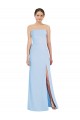 Cheap Trumpet Strapless Chiffon Long Light Sky Blue Black Tie Formal Dress