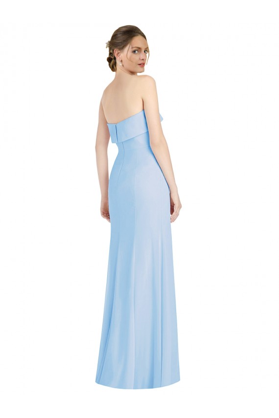 Cheap Trumpet Strapless Chiffon Long Light Sky Blue Black Tie Formal Dress
