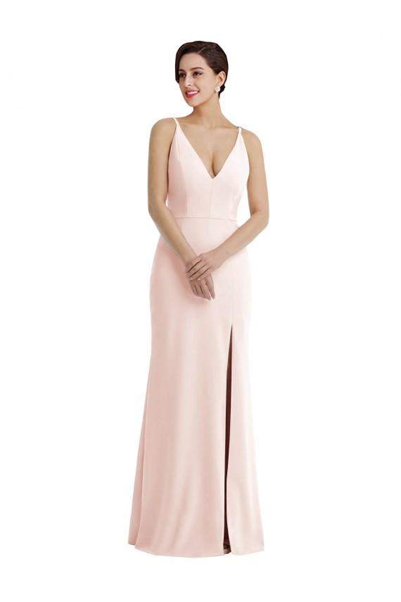 Cheap Trumpet V-Neck Stretch Crepe Long Pink Formal Dress