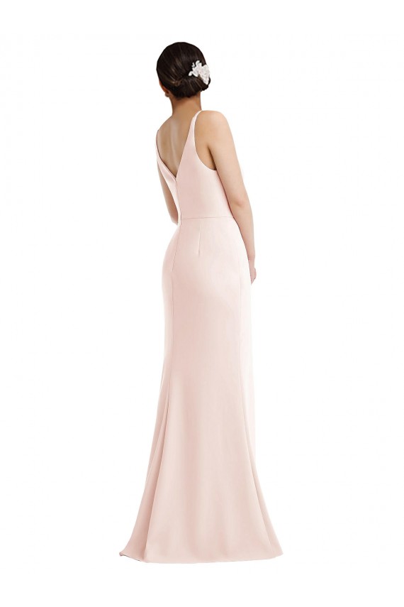 Cheap Trumpet V-Neck Stretch Crepe Long Pink Formal Dress